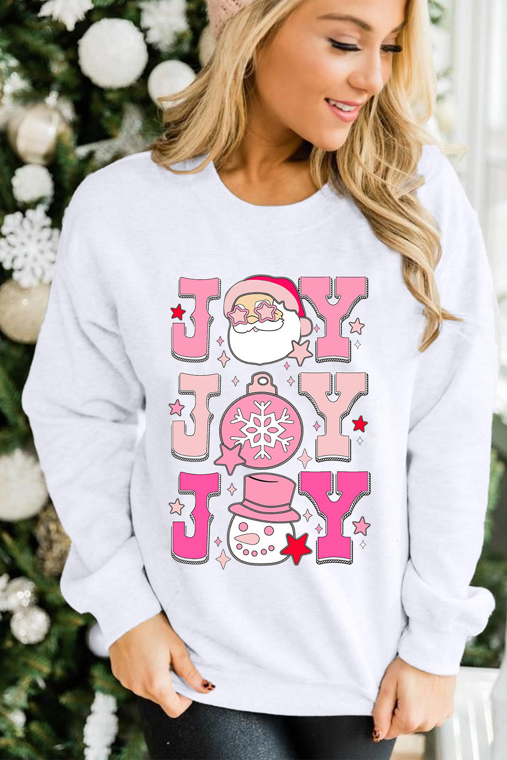 Beige Christmas Claus JOY Graphic Drop Shoulder Sweatshirt