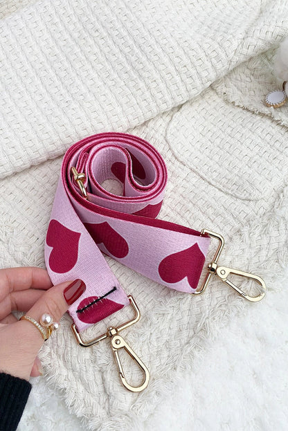 Bright Pink Heart Shape Print Adjustable Wide Bag Strap