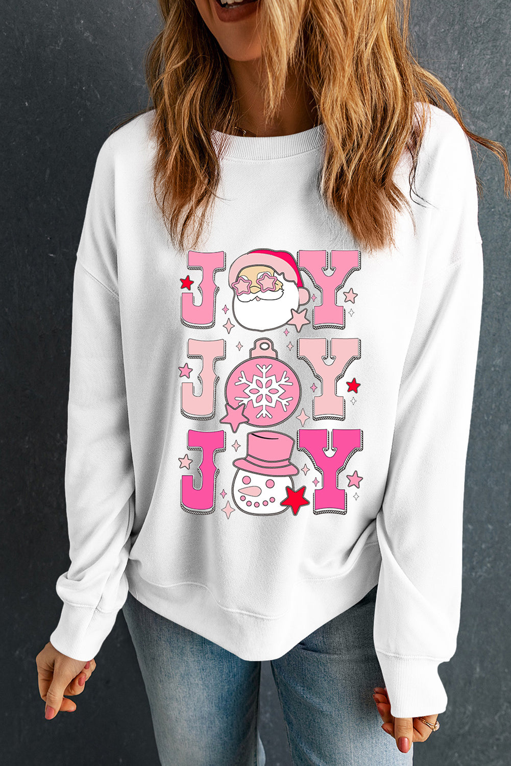 Beige Christmas Claus JOY Graphic Drop Shoulder Sweatshirt