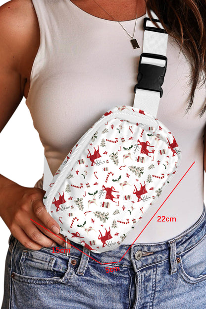 White Christmas Pattern Print Buckle Wide Strap Crossbody Bag