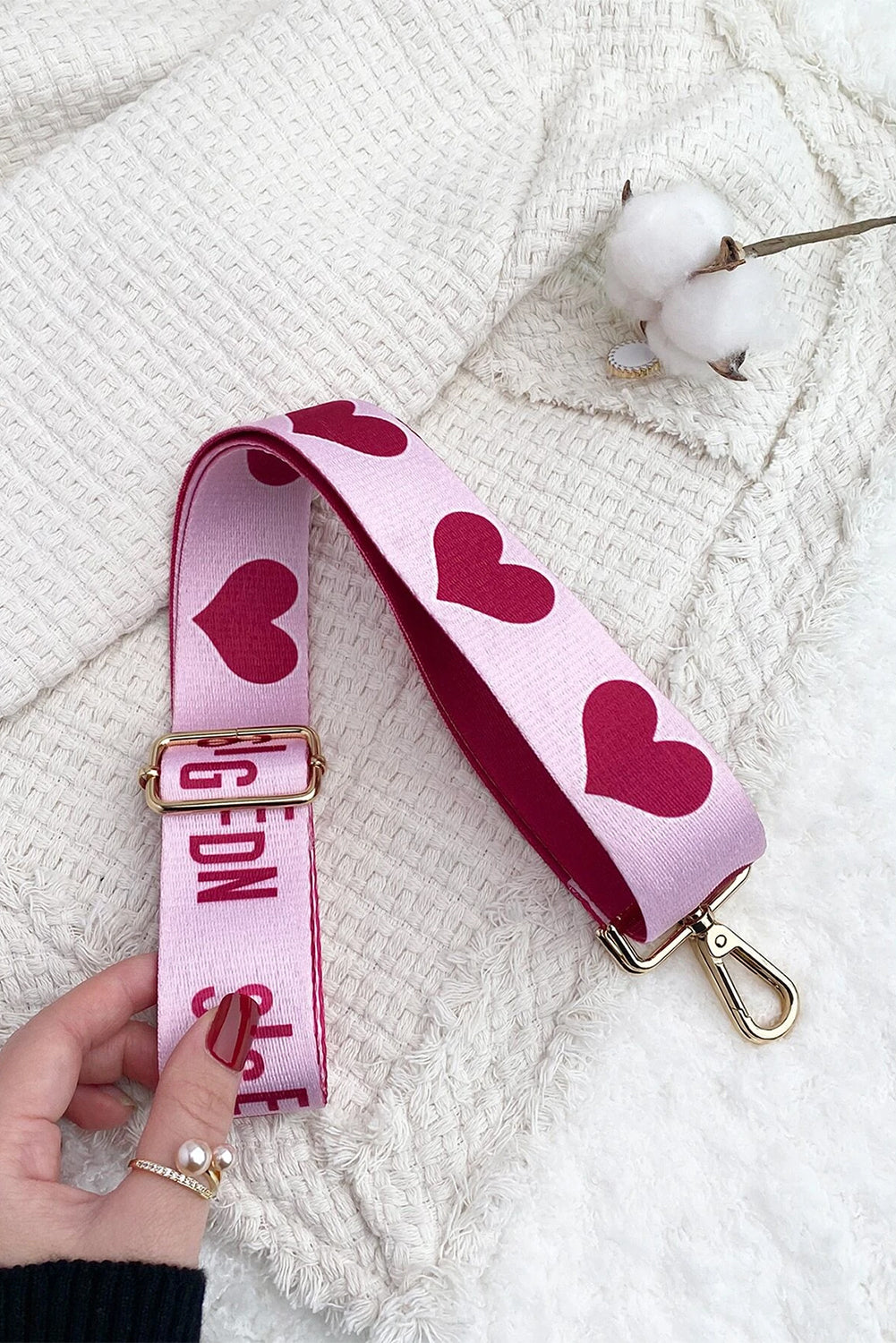 Bright Pink Heart Shape Print Adjustable Wide Bag Strap