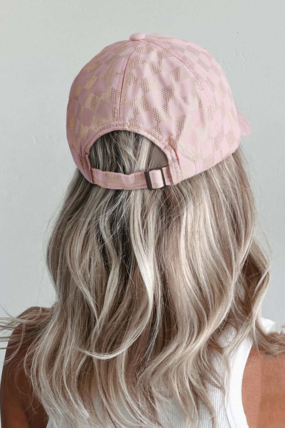 Light Pink Checkered Print Adjustable Baseball Cap