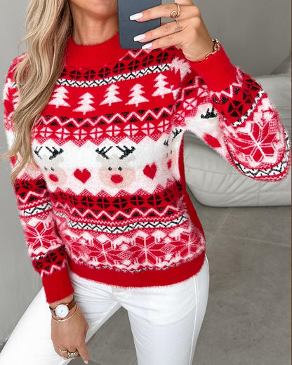 Christmas Trees Reindeer Heart Pattern Knit Sweater