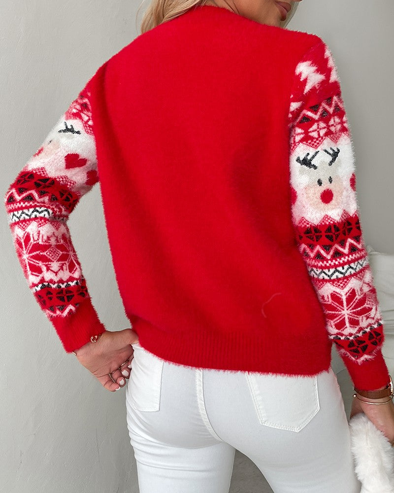 Christmas Trees Reindeer Heart Pattern Knit Sweater