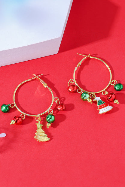 Gold Christmas Tree Bell Plate Alloy Hook Earrings