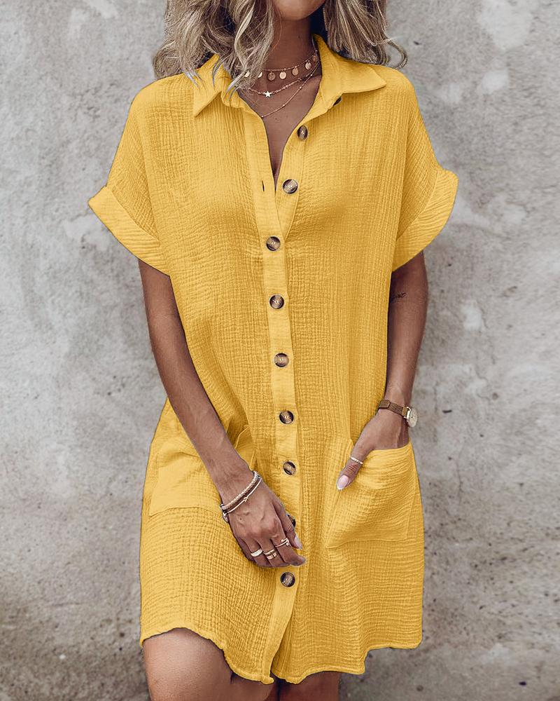 Buttoned Pocket Design Casual Shirt Dress