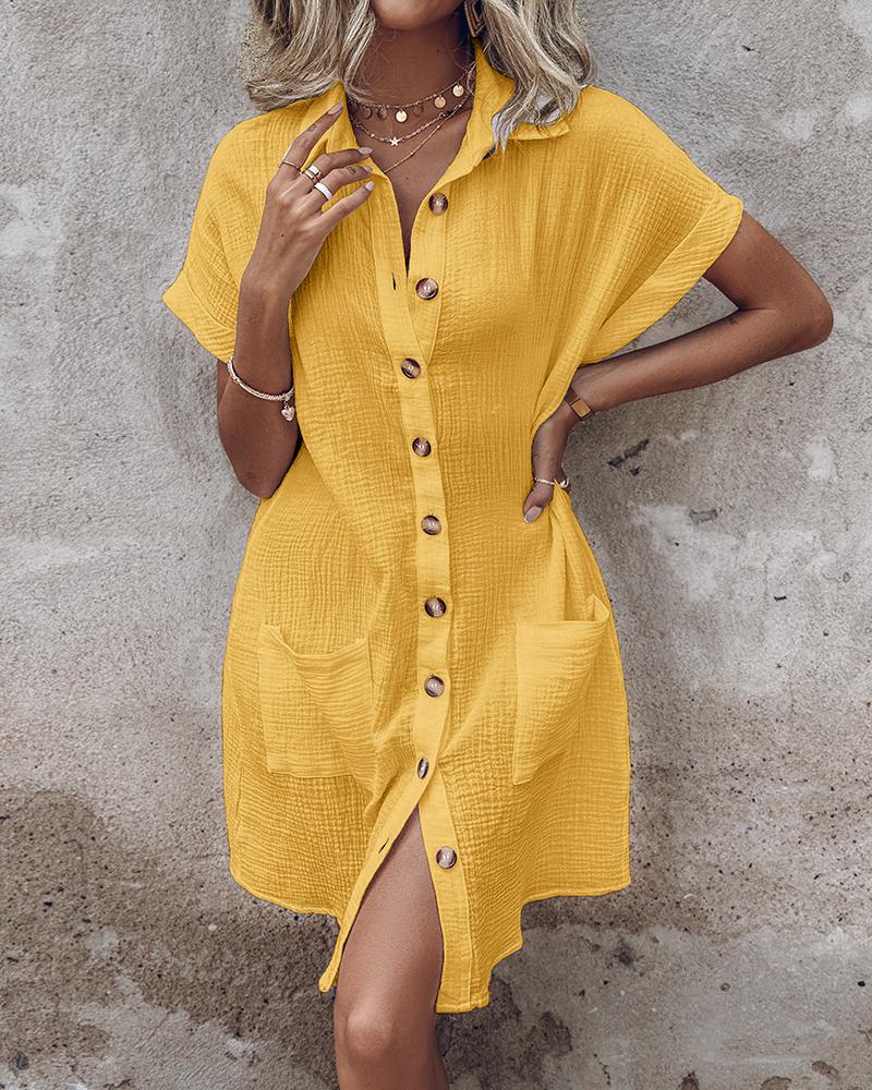 Buttoned Pocket Design Casual Shirt Dress