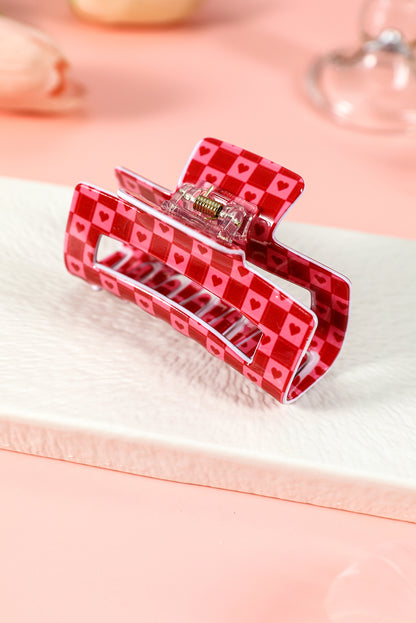 Racing Red Heart Checkered Print Cut Out Hair Claw Clip