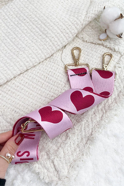 Bright Pink Heart Shape Print Adjustable Wide Bag Strap