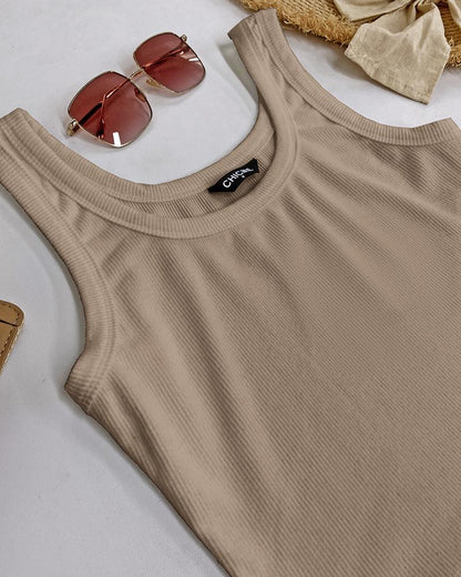 Scoop Neck Sleeveless Ribbed Tank Top Cami Tee Shirts