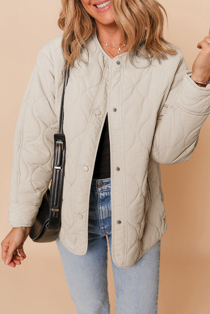 Parchment Snap Button Quilted Puffer Jacket