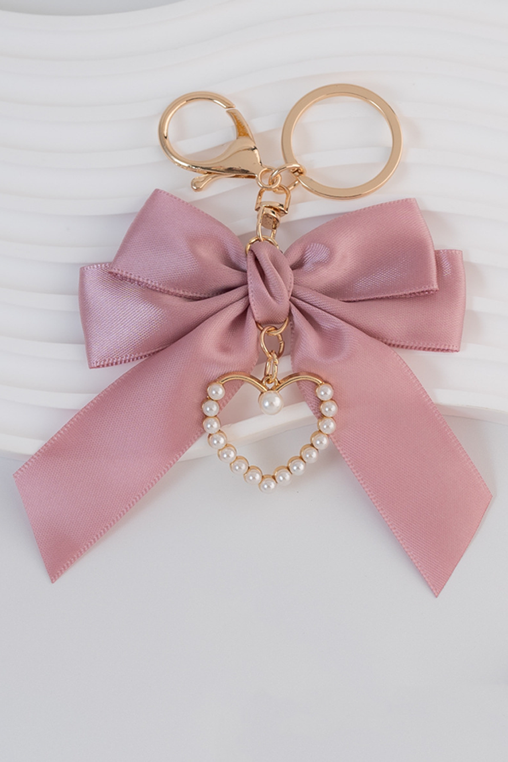 Pink Pearl Heart Large Bow Knot Keychain