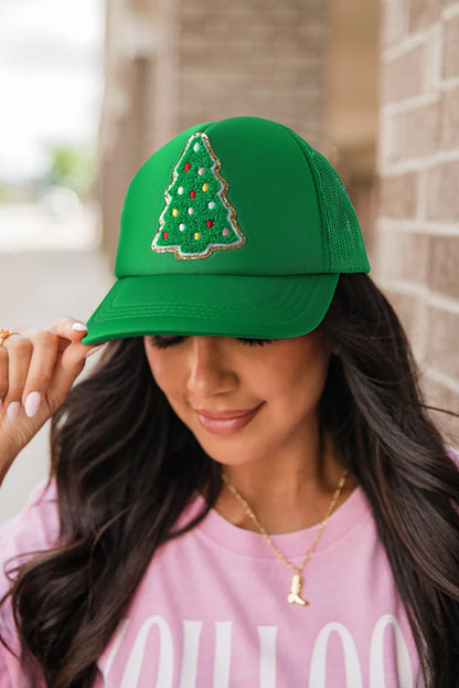 Bright Green Christmas Tree Patched Baseball Cap