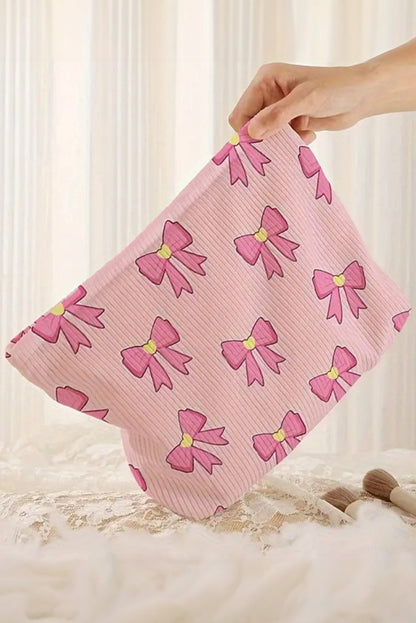 Pink Bow Tie Print Corduroy Makeup Bag