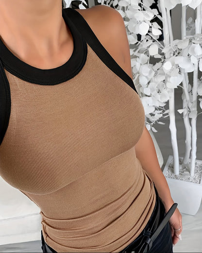 Contrast Binding Tank Tops Summer Sleeveless Basic Cami Top Shirt Slim Knit Ribbed Racerback Blouses