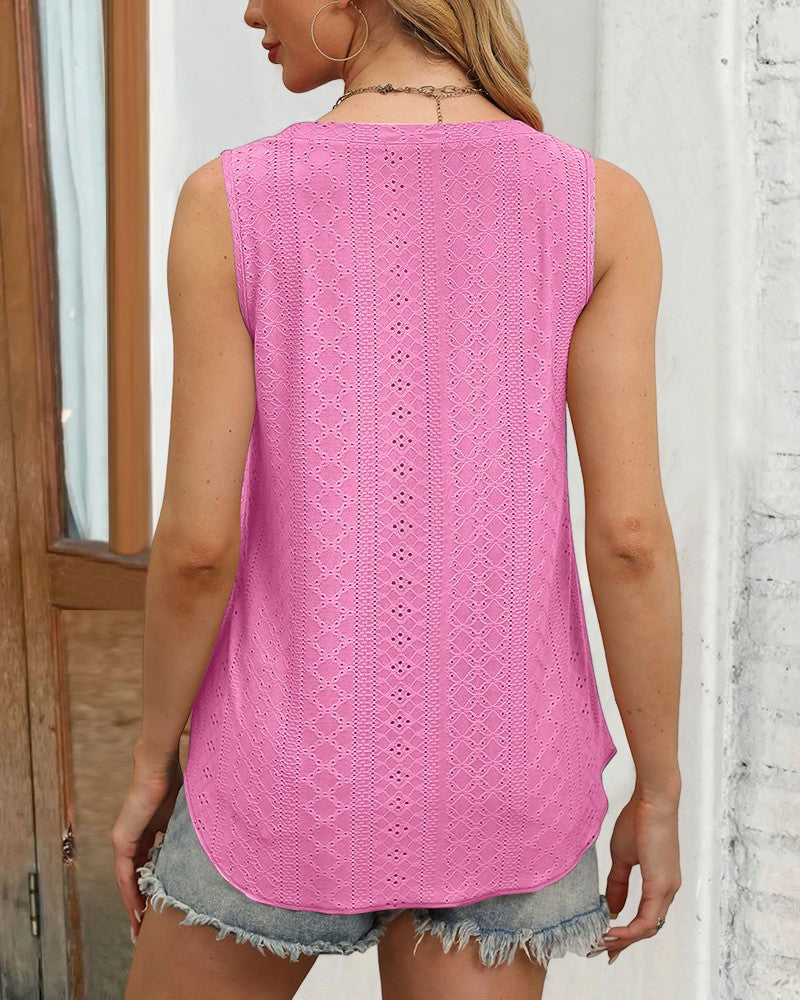 V Neck Sleeveless Thick Strap Hollow out Knit Tank Causal Top