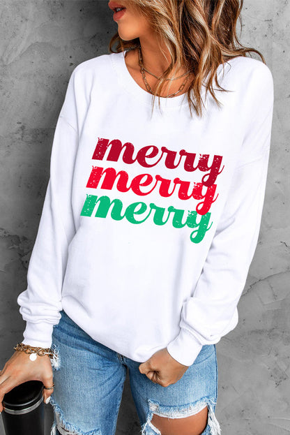 Beige merry merry merry Printed Christmas Sweatshirt