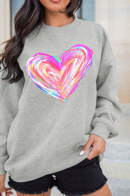 Gray Valentines Brushwork Heart Graphic Drop Shoulder Sweatshirt