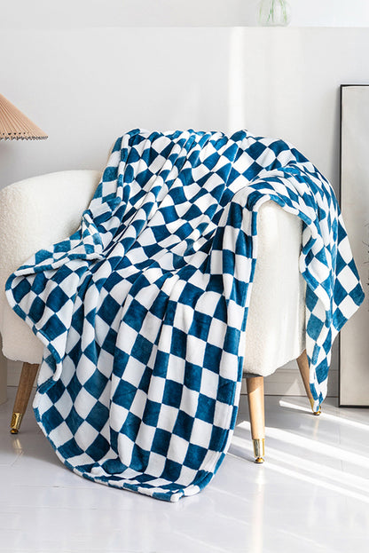 Navy Blue Checkerboard Printed Soft Throw Blanket 120*200cm