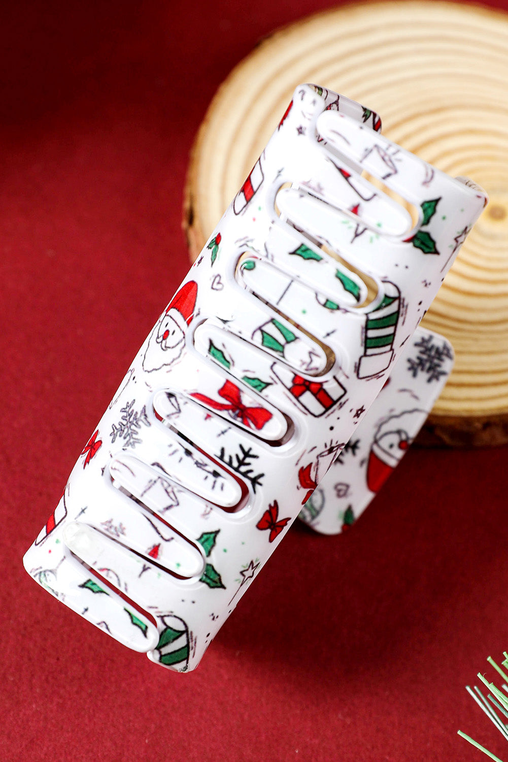 White Christmas Pattern Print Cut Out Hair Claw Clip