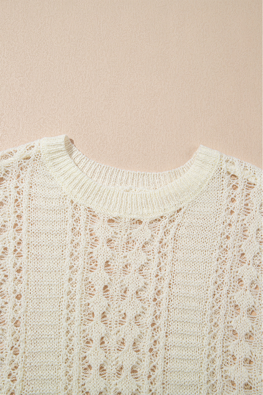 White Hollow Out Knit Bracelet Sleeve Drop Shoulder Sweater