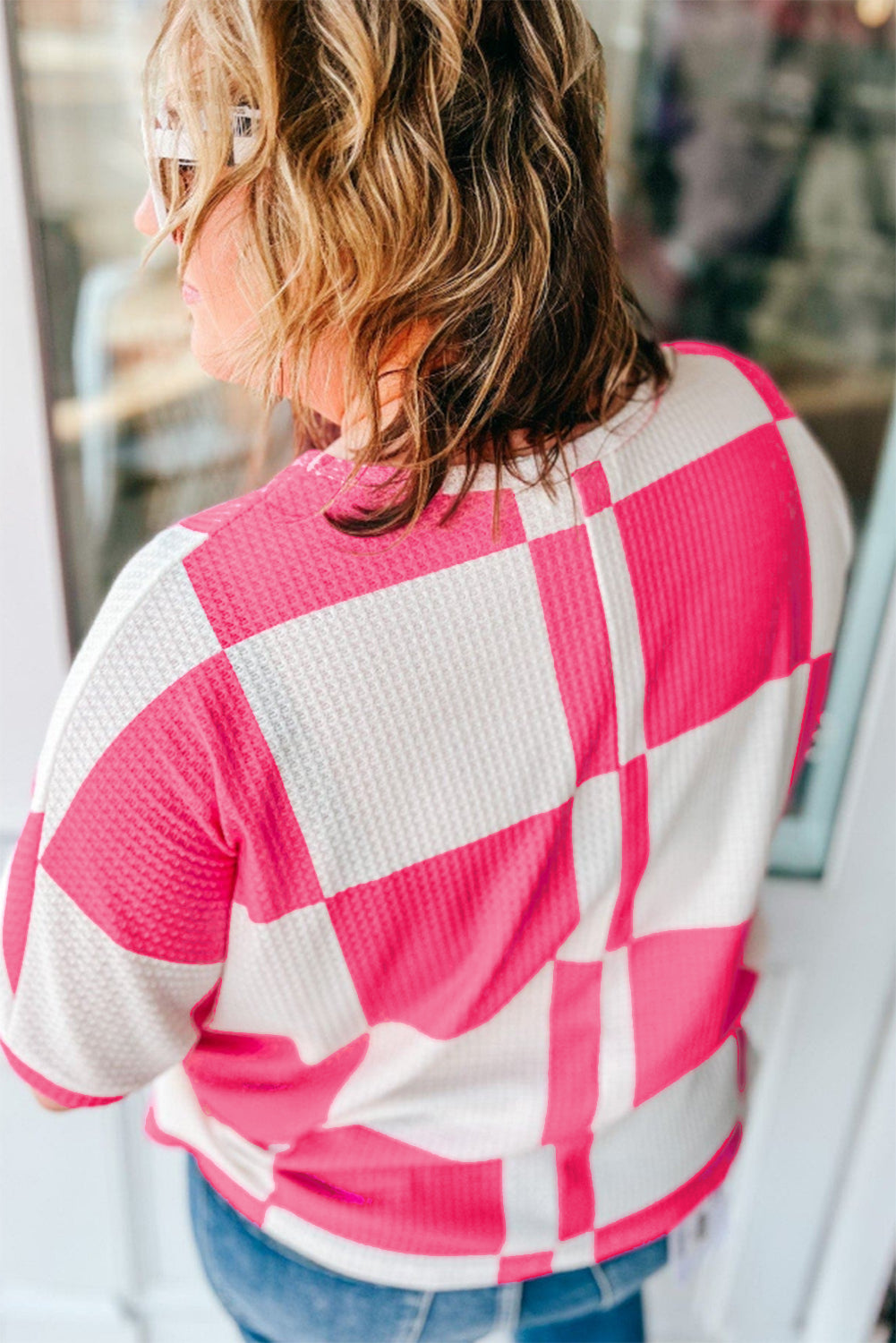 White Textured Checkerboard Round Neck Plus Size T Shirt