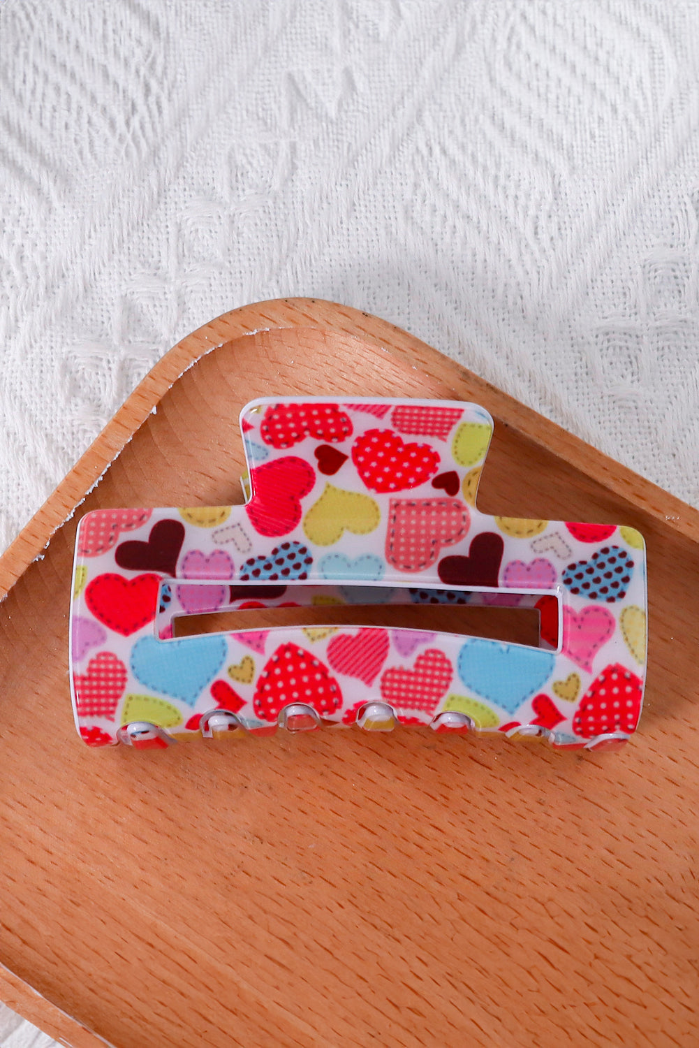 Racing Red Valentines Heart Print Hollow Out Square Hair Claw Clip