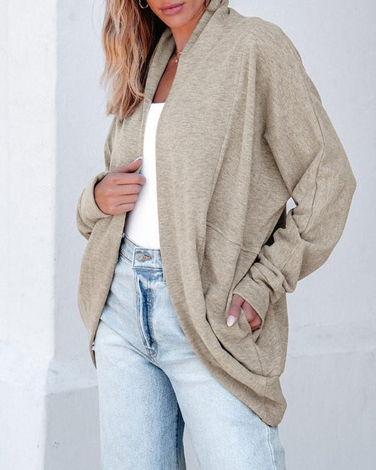 High Neck Batwing Sleeve Soft Basic Cardigan Casual Coat