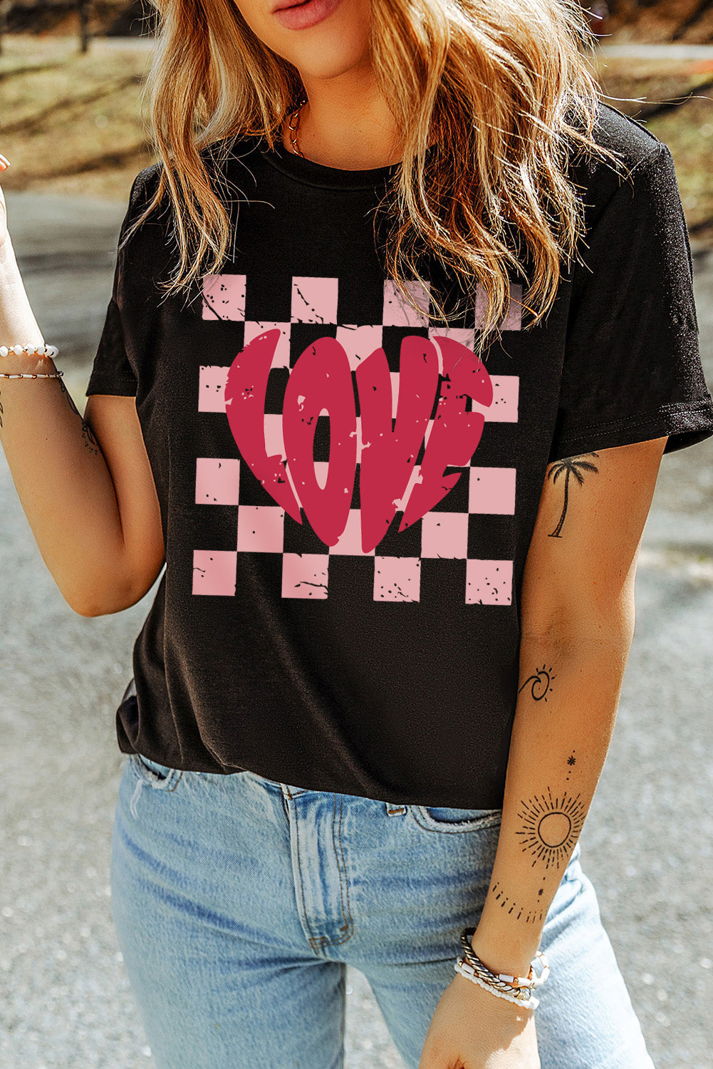 Black LOVE Checkered Graphic Valentine Tee