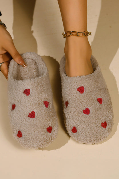 Philippine Gray Heart Shape Embroidered Slip On Plush Slippers