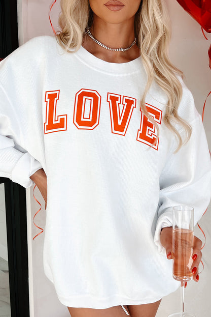 White LOVE Printed Crewneck Valentines Pullover Sweatshirt