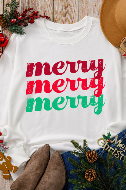 Beige merry merry merry Printed Christmas Sweatshirt