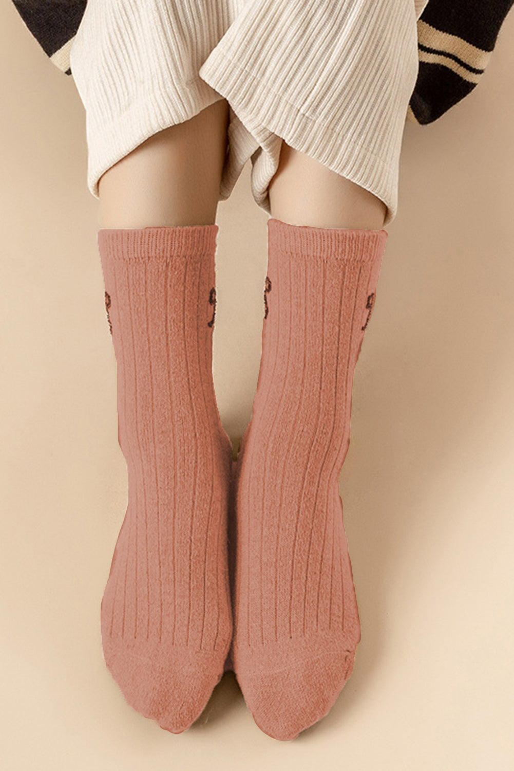 Gossamer Pink Bowknot Detail Ribbed Winter Stockings