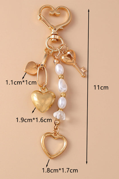 Gold Heart Shape Pearl Beaded Plated Alloy Keychain