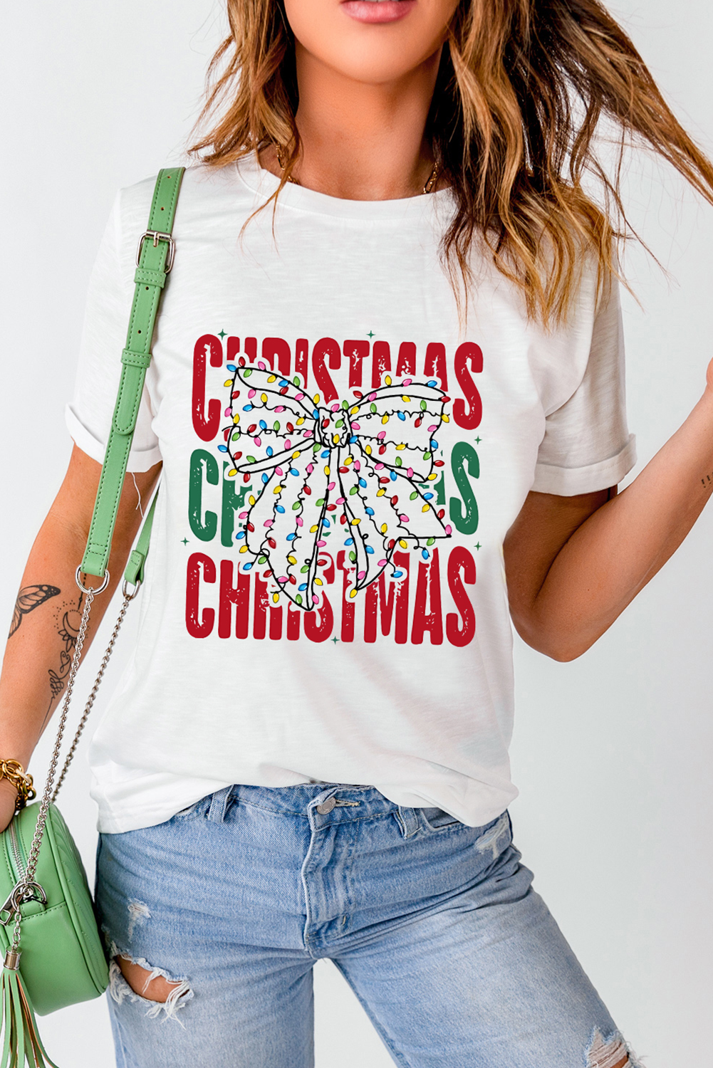 White Christmas Bowknot Graphic Tee