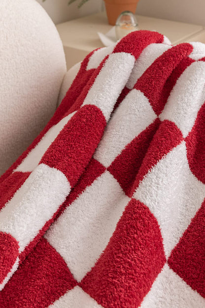 Fiery Red Plush Checkered Print Sofa Blanket 127*152cm