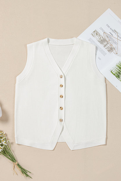 White V Neck Buttoned Sweater Vest