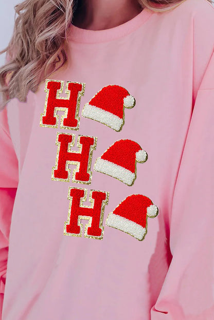 Light Pink Sequin Christmas Hat HO HO HO Graphic Pullover Sweatshirt