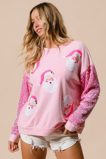 Pink Sequined Santa Claus Long Sleeve Christmas Sweatshirt