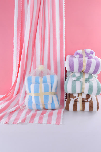 Pink Striped Plush Bath Towel Set