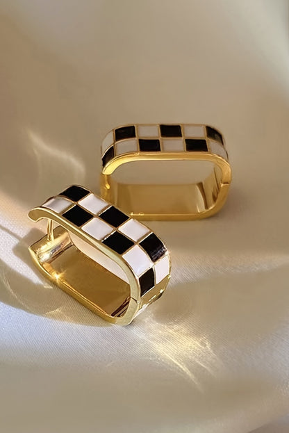 Gold Checkered Pattern Small Hoop Earrings