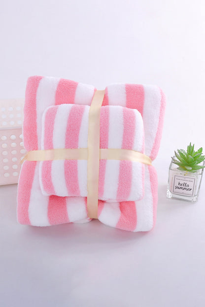 Pink Striped Plush Bath Towel Set