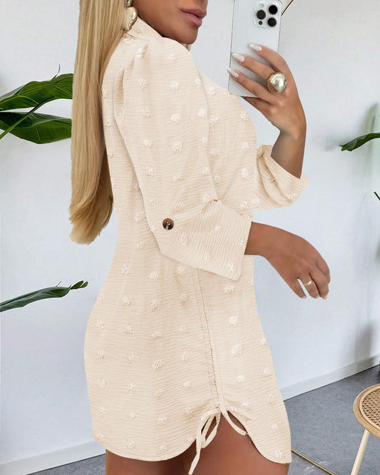 Polka Dot Stand Collar Long Sleeve Shirt Dress Casual Button Design Mini Dress