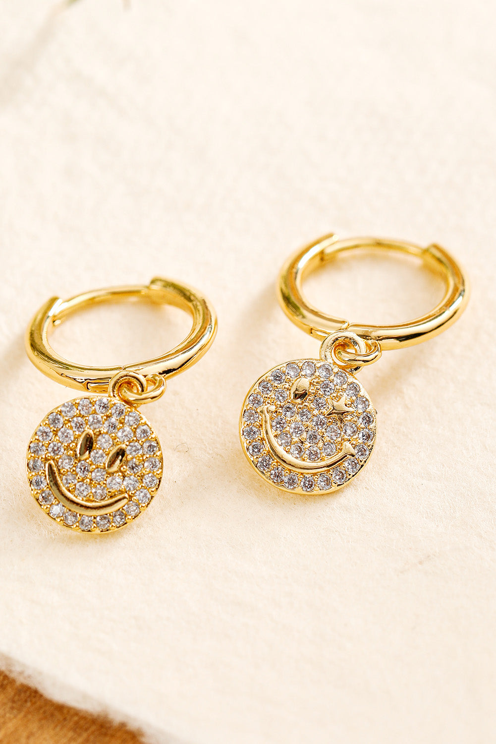 Gold Rhinestone Smiley Face Plated Hook Earrings