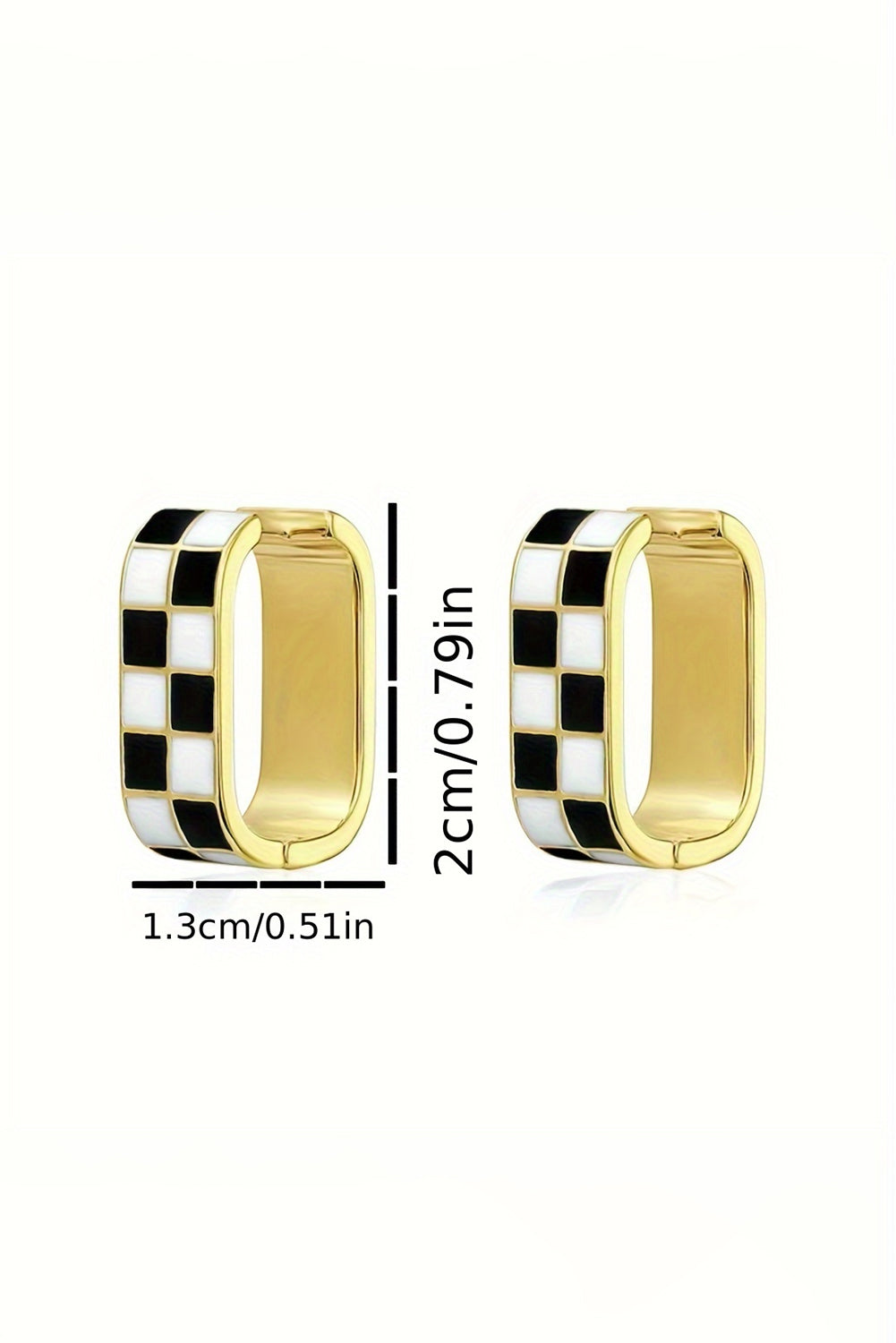 Gold Checkered Pattern Small Hoop Earrings