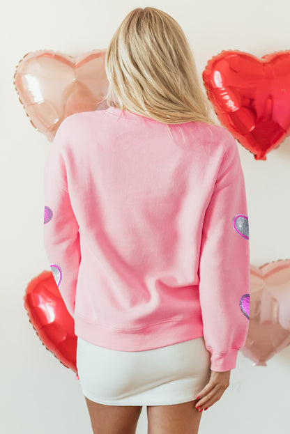 Pink Valentines Heart Patched Drop Shoulder Sweatshirt