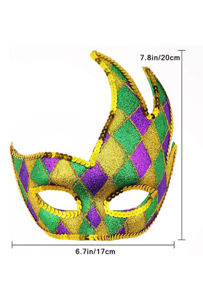 Gold Mardi Gras Sequin Glitter Checkered Masquerade Mask