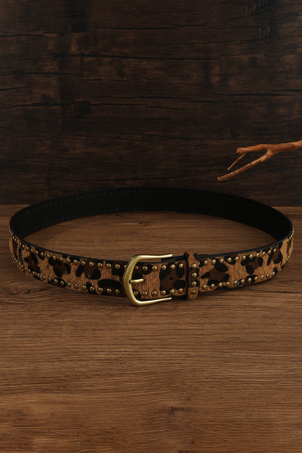 Chestnut Leopard Print Rivet PU Leather Belt