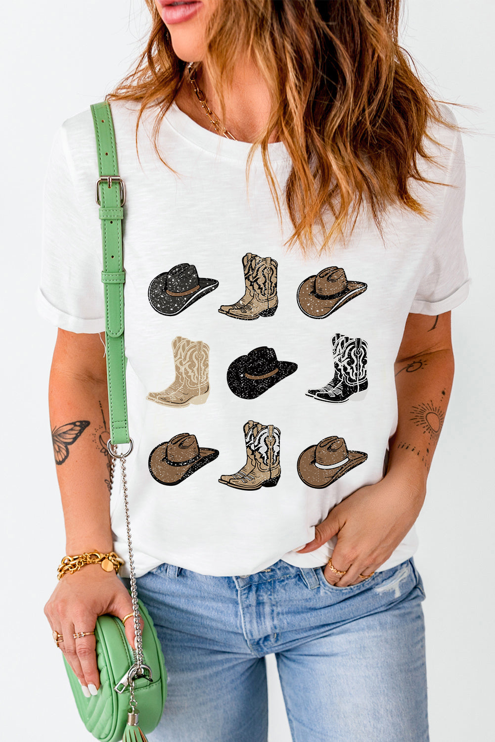 White Cowboys Boots Western Fashion Print T Shirt