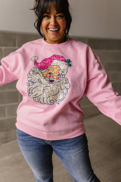 Pink Bold Christmas Claus Graphic Drop Shoulder Sweatshirt